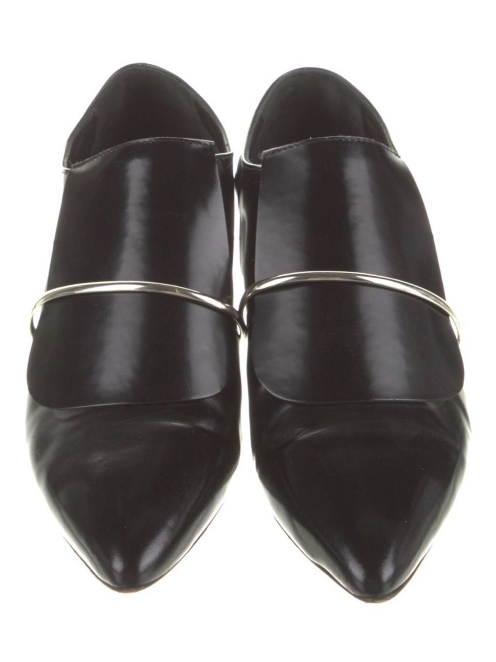 Agl Black Patent Leather Pointed Slip-On Loafer with Gold Accent - Picture 3 of 5